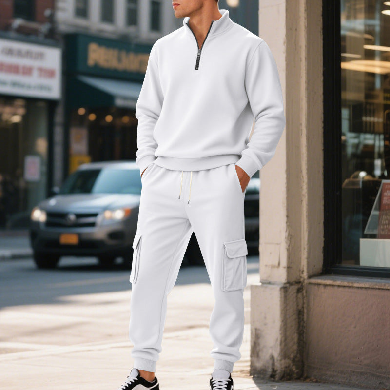 Fleece-lined Thermal Zip-up Men's Athletic Pants Set