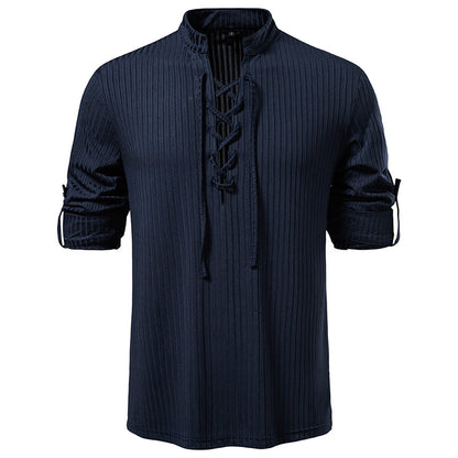 Men's Casual Long Sleeve Drawstring Design T-shirt
