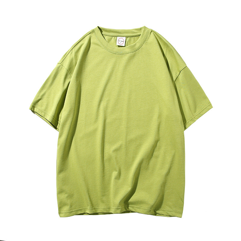 Loose Couple All-match Solid Color Round Neck Short Sleeves