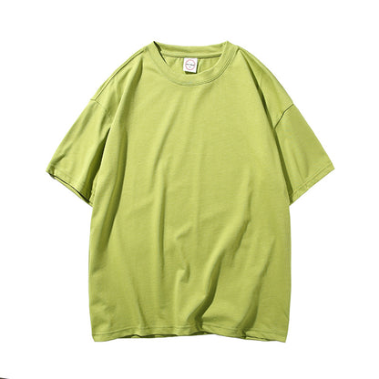 Loose Couple All-match Solid Color Round Neck Short Sleeves