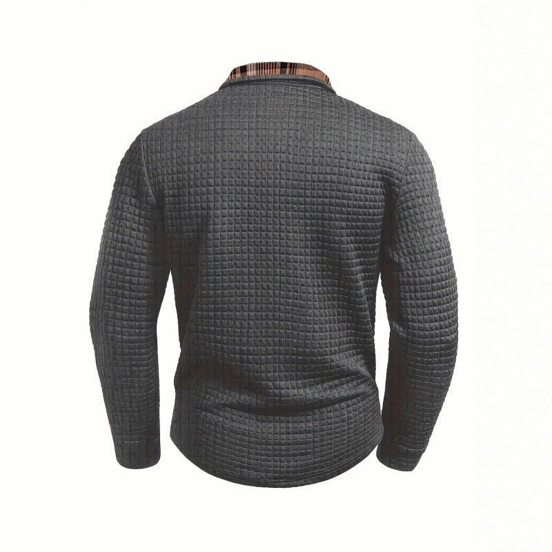 Men's Casual Solid Color Patchwork Pocket Collar Long Sleeve Polo Shirt