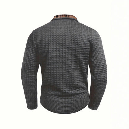 Men's Casual Solid Color Patchwork Pocket Collar Long Sleeve Polo Shirt