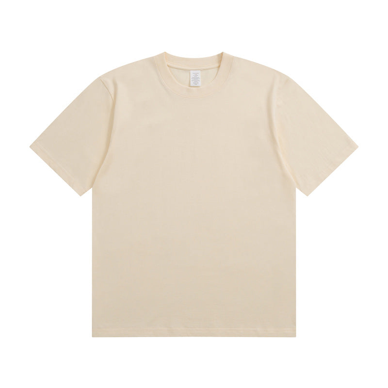 Men's Cotton T-shirt Heavy Solid Color Round Neck Short Sleeves