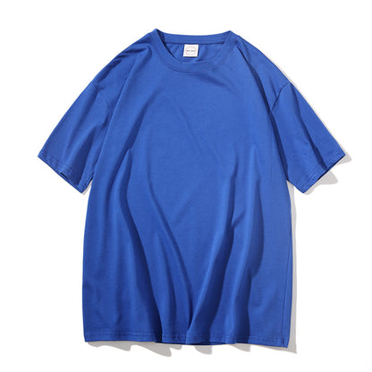 Loose Couple All-match Solid Color Round Neck Short Sleeves