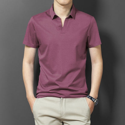 Scissors Collar T-shirt Men's Short Sleeve Solid Color Thin