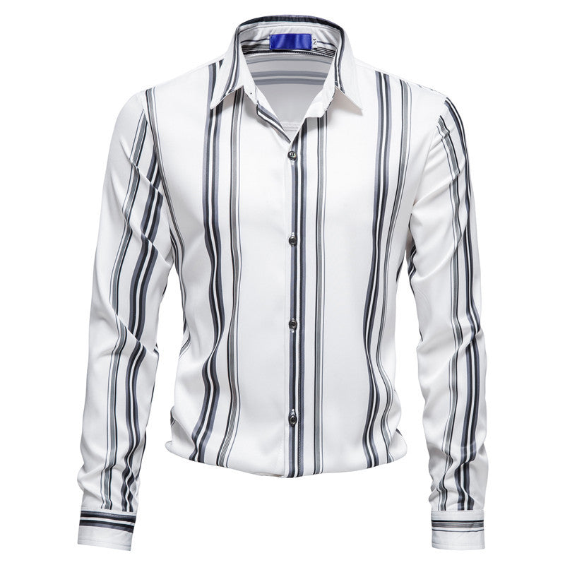Autumn And Winter Men's Vertical Stripes Printed Long-sleeved Shirt