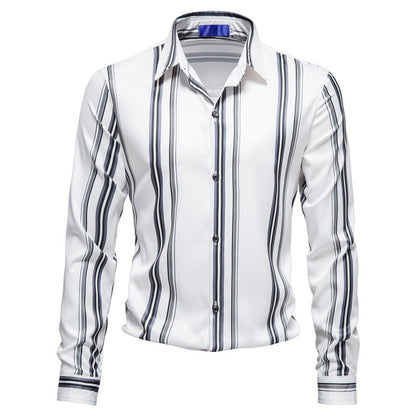 Autumn And Winter Men's Vertical Stripes Printed Long-sleeved Shirt