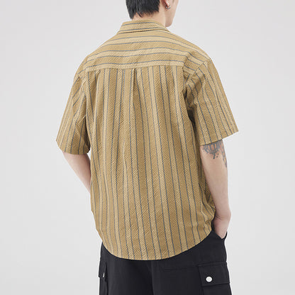 Summer Seersucker Striped Texture Short-sleeved Shirt For Men