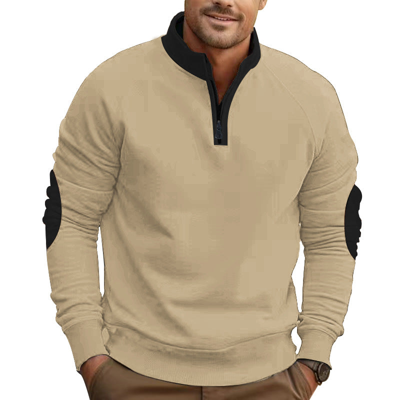 Stand Collar Pullover Half Zip Long Sleeve Coat