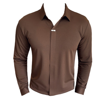 Men's V-neckline Drape Ironing Free Long Sleeves