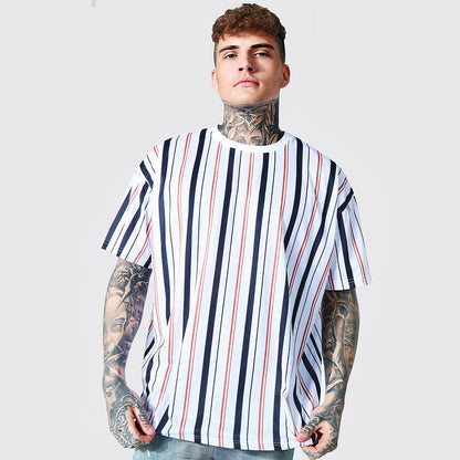 Short-sleeved 3D Printed T-shirt With Simple Stripes