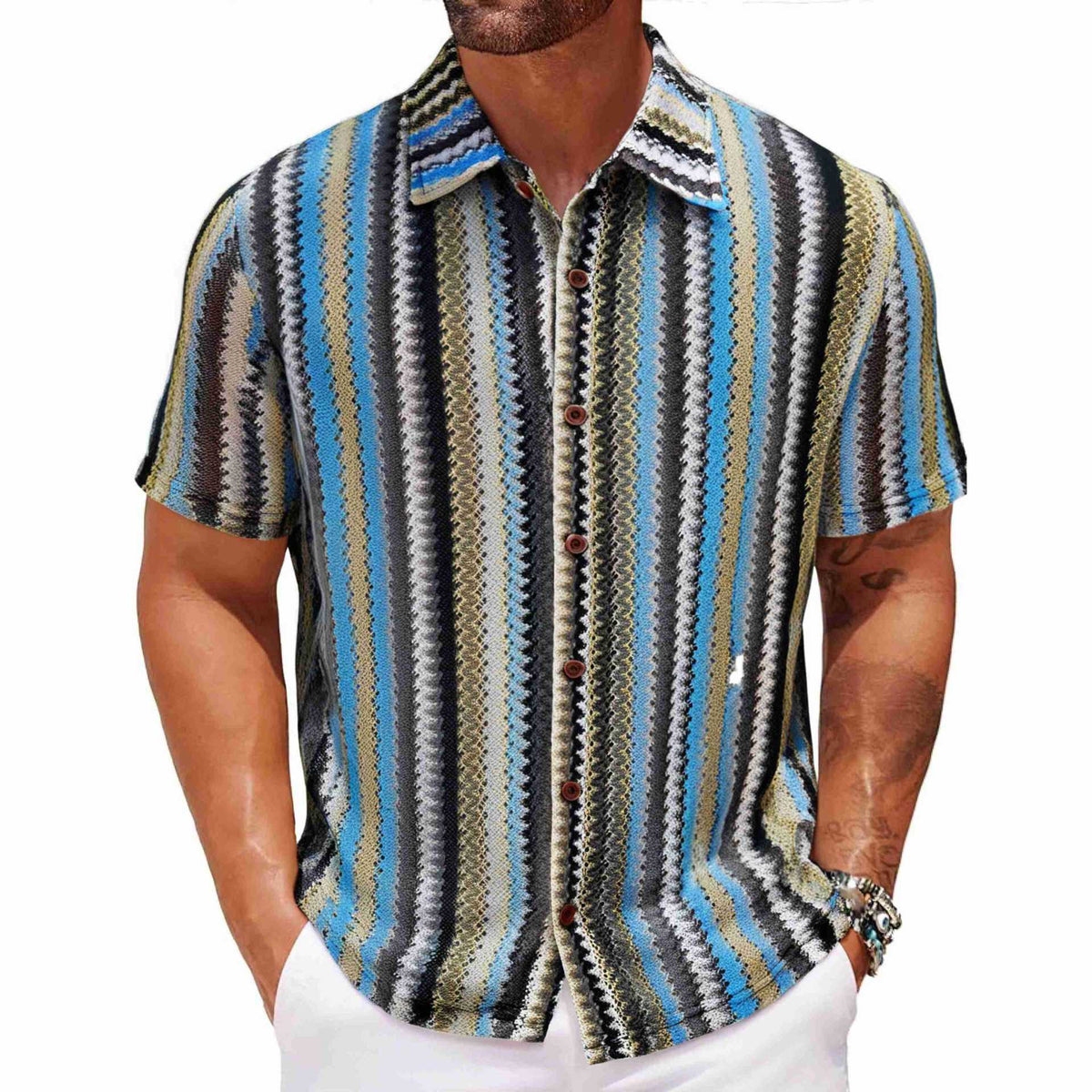 Summer Men's Ethnic Style Striped Shirt