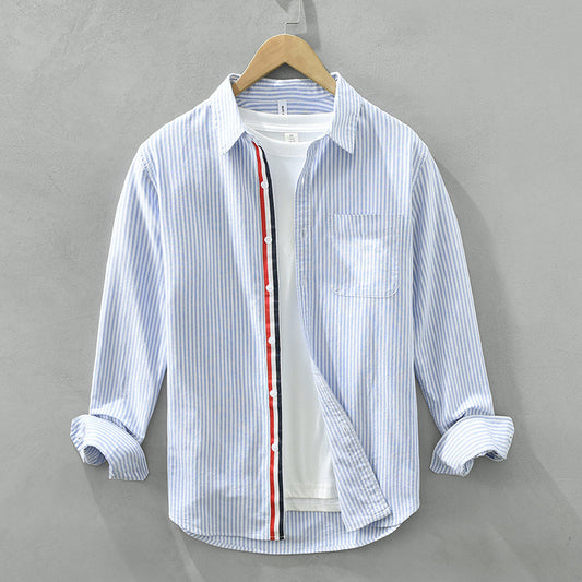 Autumn Japanese Vertical Striped Men's Casual All-matching Artistic Long Sleeve Shirt