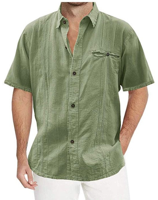 Men's Solid Color Short-sleeved Linen Cardigan