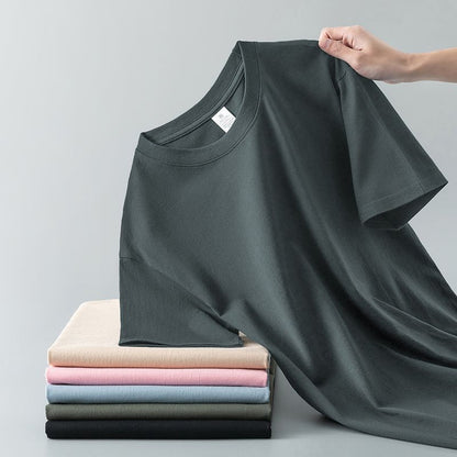 Summer Solid Color Coat Round Neck Bottoming Shirt Half-sleeve Pure Cotton T-shirt Men And Women Short Sleeve
