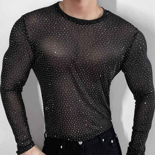 Translucent Mesh Slim Long Sleeve T-shirt
