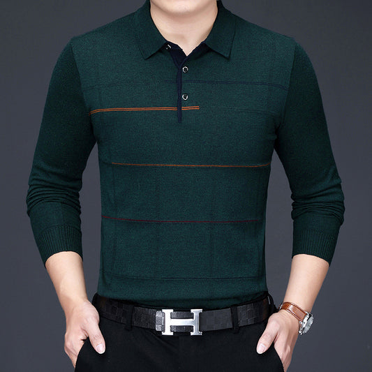 Fashion Middle-aged Striped Thin Bottoming Shirt Men's T-shirt