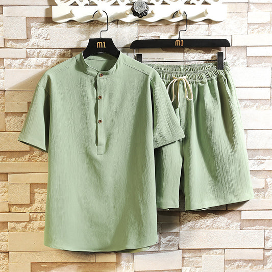 Chinese Style Two-piece Suit Summer Stand Collar Retro Short Sleeve Suit