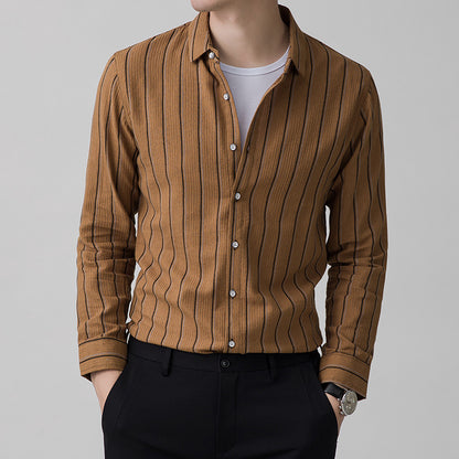Spring And Autumn Men's Long-sleeved Striped Shirt Light Business