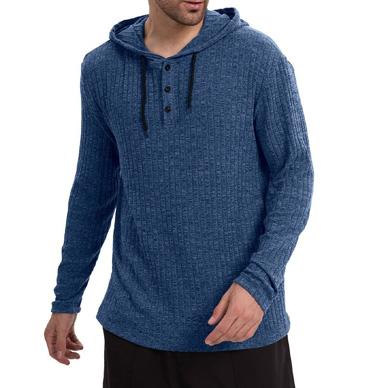Long-sleeve Casual Pullover Hoodie With Drawstring And Buttons