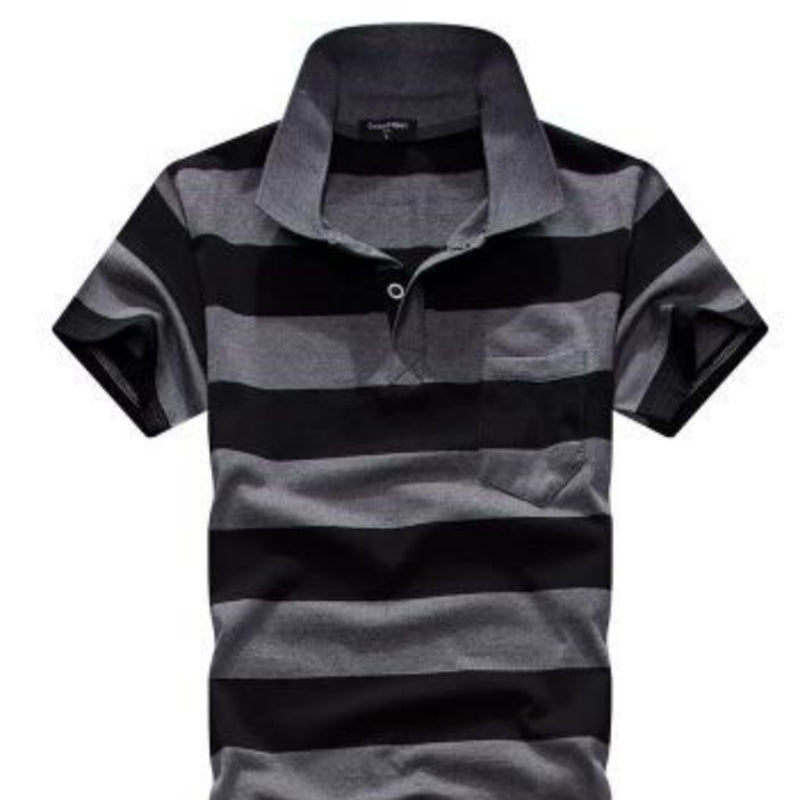 Collar Striped Short Sleeved T-shirt Men's Real Pocket