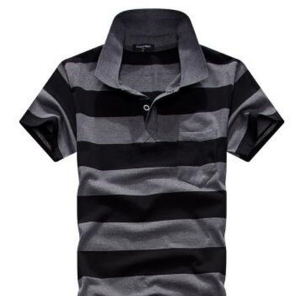 Collar Striped Short Sleeved T-shirt Men's Real Pocket