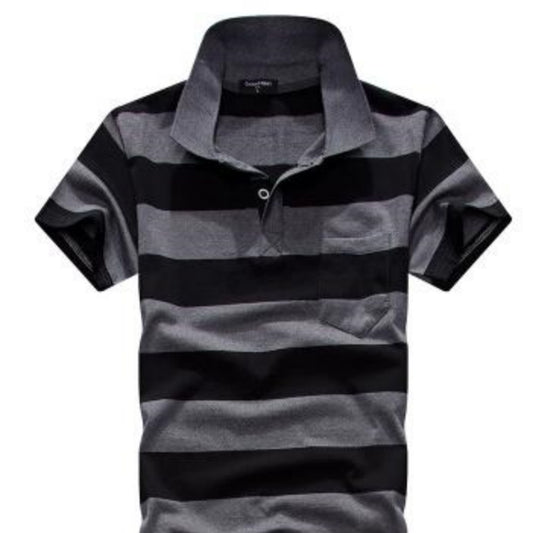 Collar Striped Short Sleeved T-shirt Men's Real Pocket