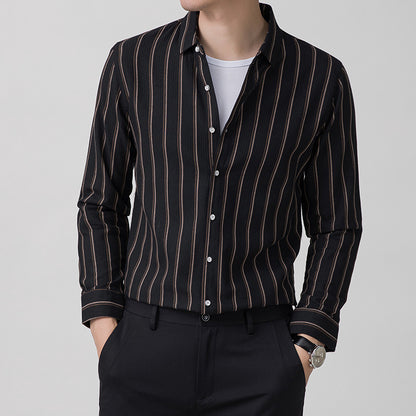 Spring And Autumn Men's Long-sleeved Striped Shirt Light Business