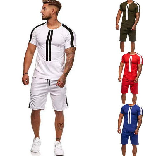 Men's Striped Casual Shorts Sports Suit