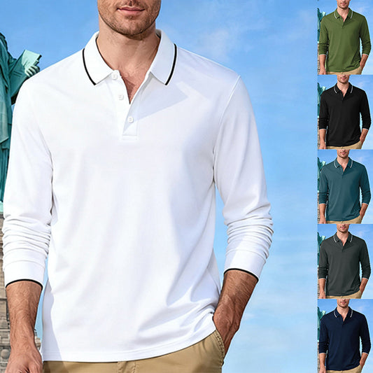 Men's Casual Jacquard Polo Shirt Quick-dry Breathable Long Sleeve