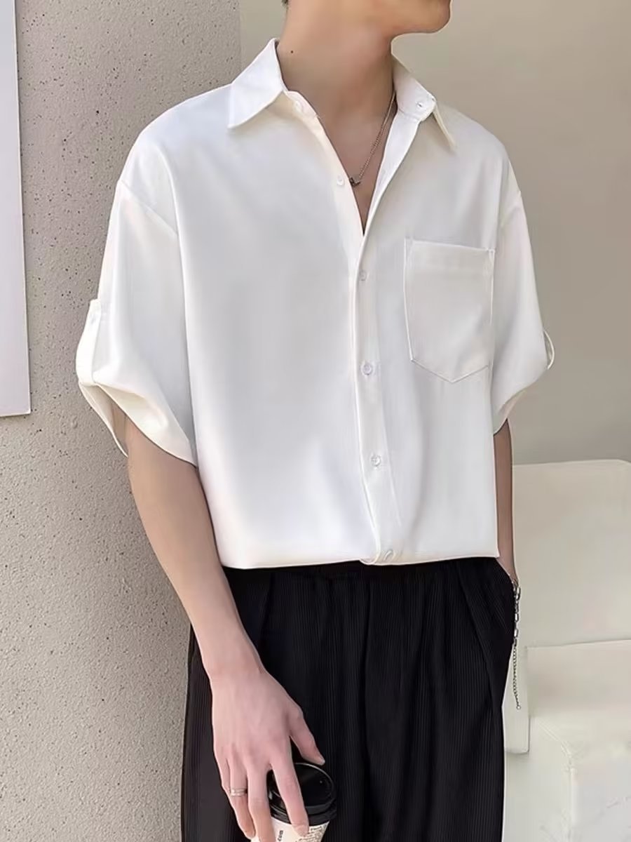 Men's Short-sleeved Shirt Summer Ice Silk Top