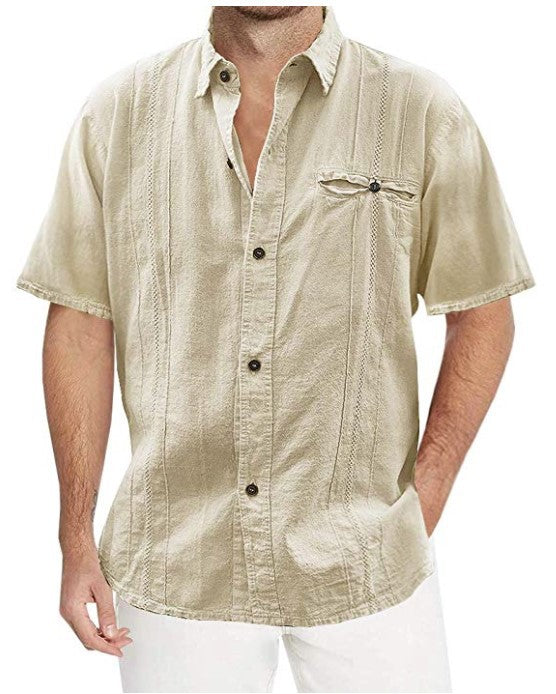 Men's Solid Color Short-sleeved Linen Cardigan