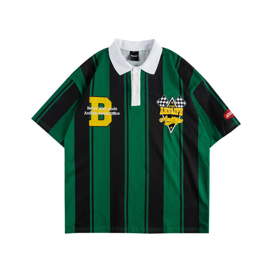 Striped Letter Embroidered Polo Shirt Men's