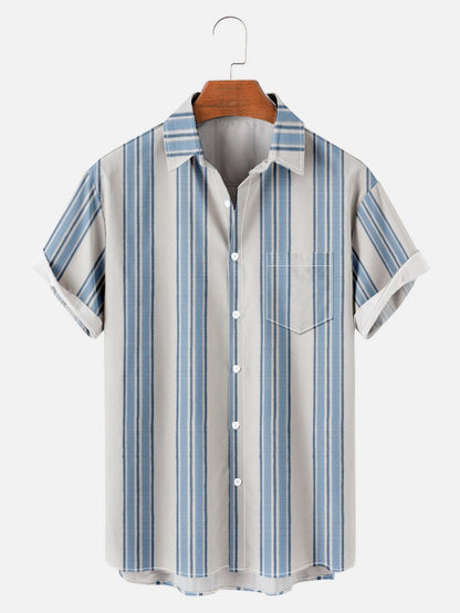 Striped 3D Digital Printing Loose Short-sleeved Shirt
