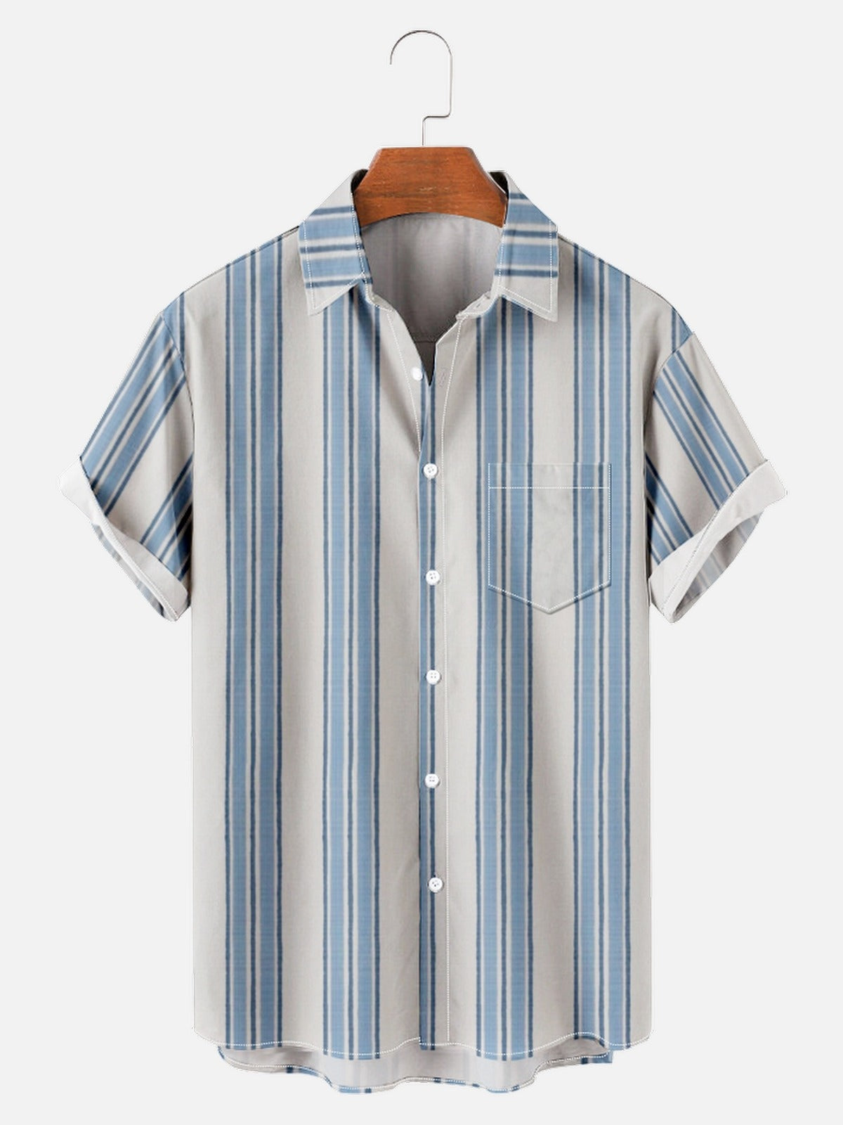 Striped 3D Digital Printing Loose Short-sleeved Shirt