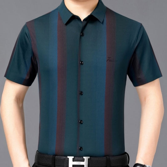 Summer Men's Shirt Daily Casual Loose Lapel Stripe Contrast Color