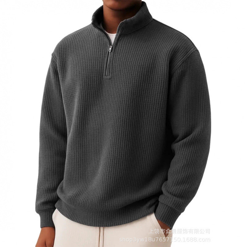 Mens Loose-fitting Casual Long-sleeve Pullover With A Zipper