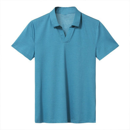 Scissors Collar T-shirt Men's Short Sleeve Solid Color Thin