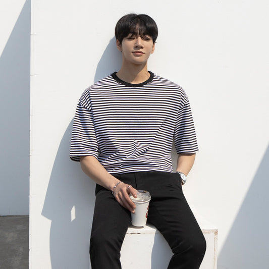 Summer Round Neck Half-sleeve Korean Version Of The Trend Of Loose Five-point Sleeve Top