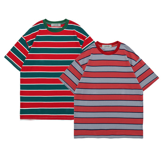 Japanese Retro Striped Casual BF Style Short-sleeved T-shirt