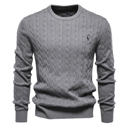 Embroidered Solid Color Knitted Sweater With Deer Pattern
