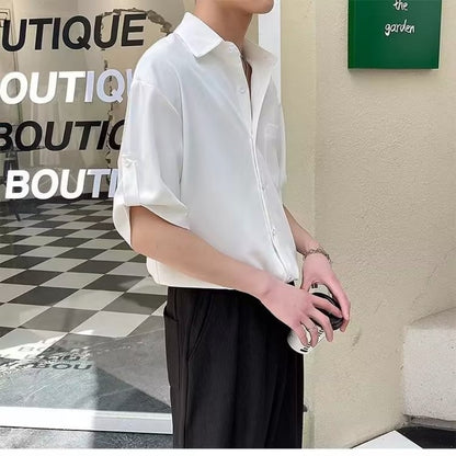 Men's Short-sleeved Shirt Summer Ice Silk Top