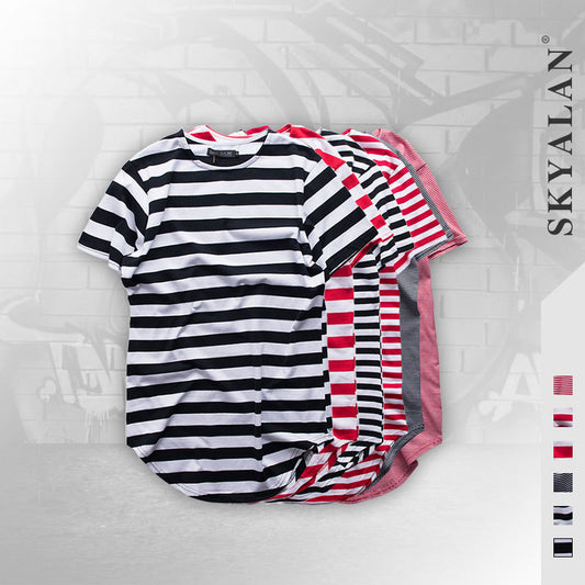 Striped Arc Men And Women All-matching Sea Soul Round Neck Mid-length T-shirt