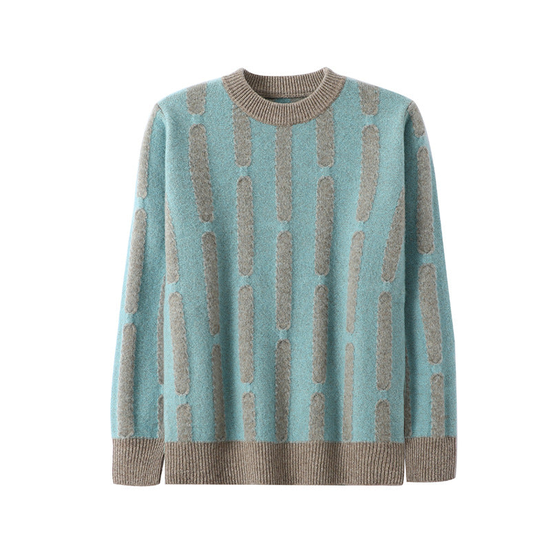 Half Turtleneck Vertical Pattern Color Matching Long Sleeve Sweater