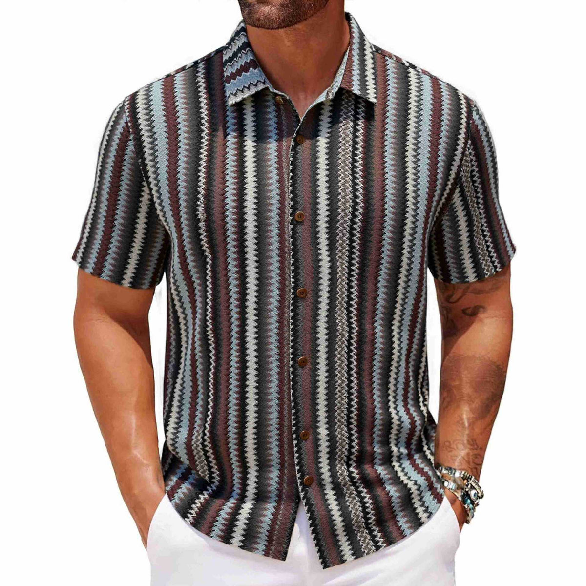 Summer Men's Ethnic Style Striped Shirt
