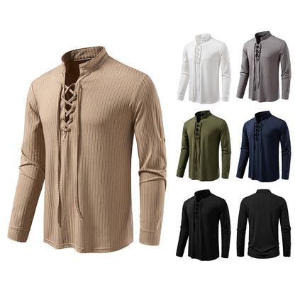Men's Casual Long Sleeve Drawstring Design T-shirt