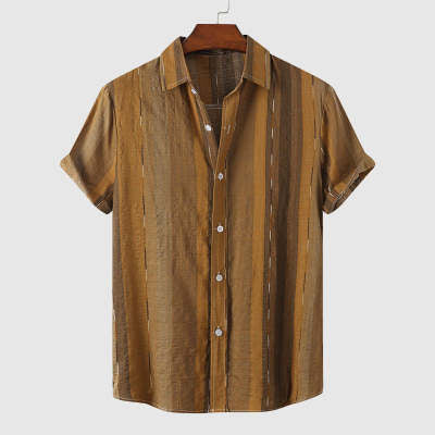 Loose Large Size Lapel Yellow Striped Shirt