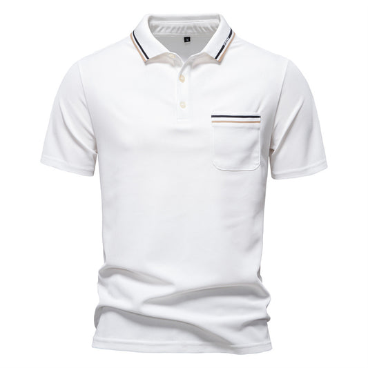 Short-sleeved Polo Shirt Striped Lapel Business Casual Top Men